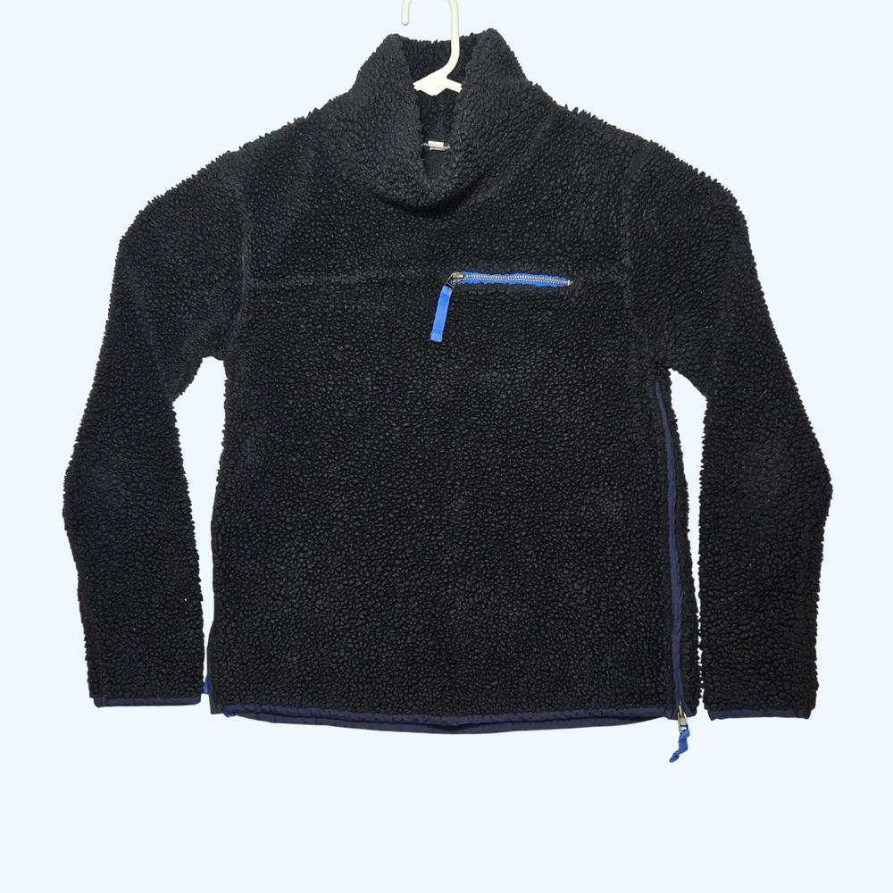 LL Bean Signature Black Sherpa Hi Pile Fleece Pullover Side Zip Women XS 502248